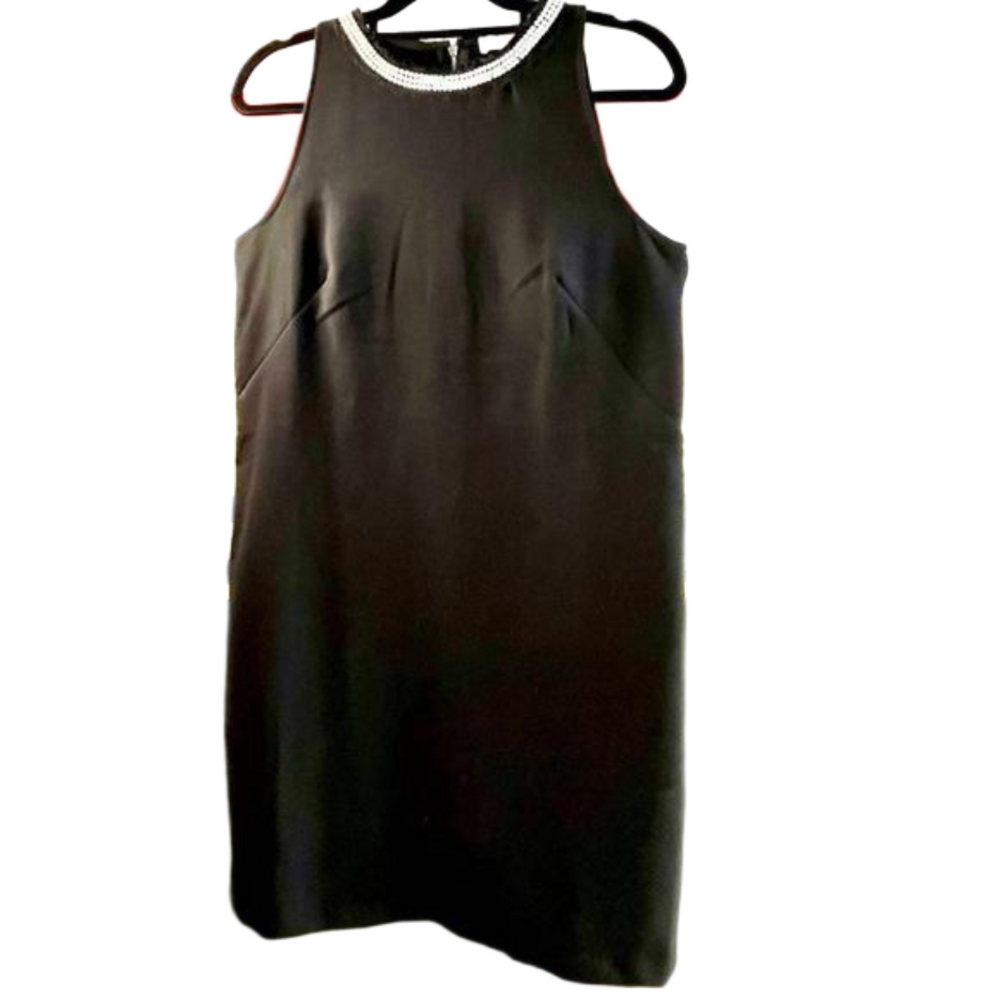 LOFT black sleeveless dress w attached 3 strand pearl accent